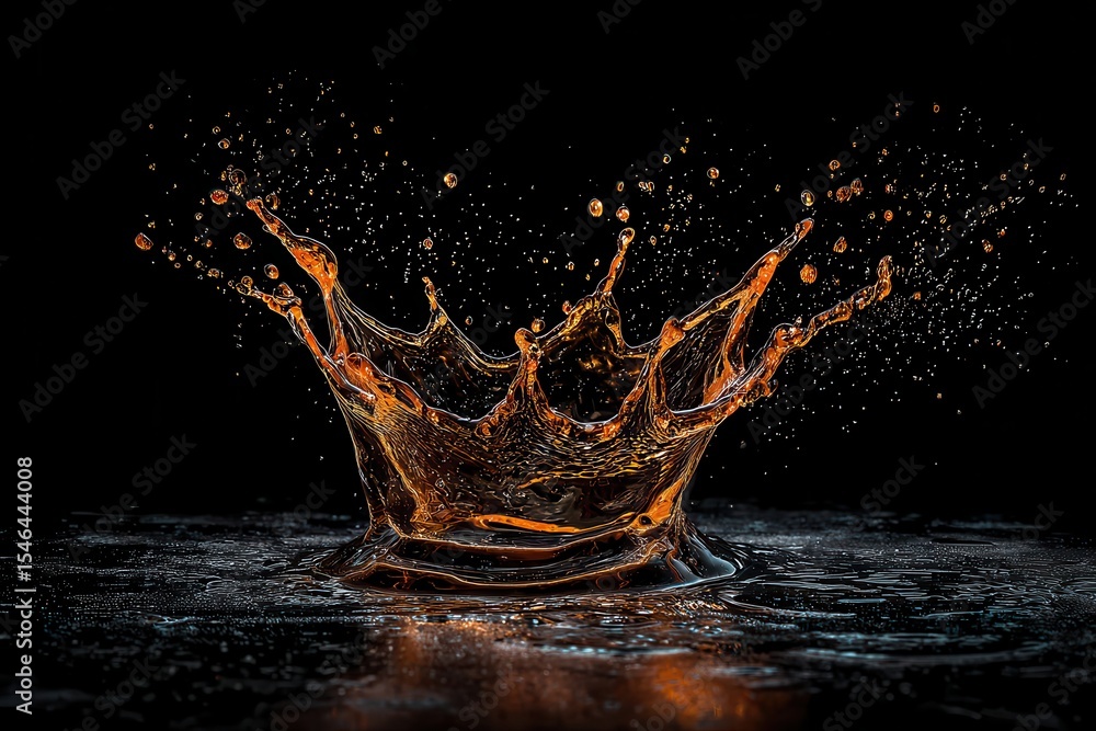 Poster a high-speed photo capturing an explosive splash of water and orange liquid. the water droplets are 