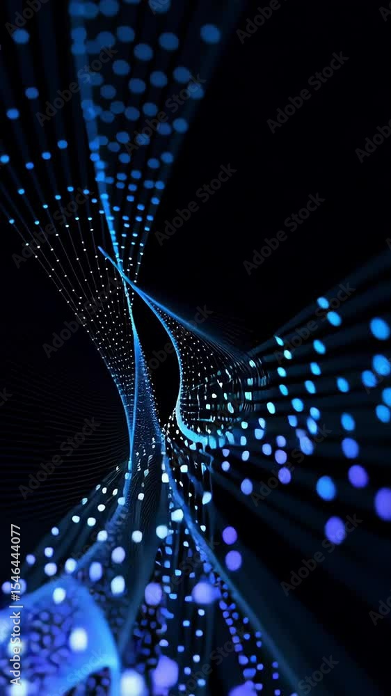 Poster futuristic abstract wave of glowing blue particles on a dark background. dynamic digital motion conc