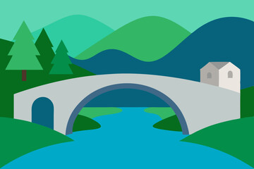 vector illustration of a village in summer
