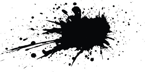 Obraz premium Black ink Splatter black paint ink brush strokes isolated white background. Vibrant ink splat on white background. Black splatter of paint on a white background.
