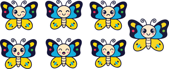 vector illustration of butterfly insect funny cute cartoon mascot character cartoon with 7 poses 
