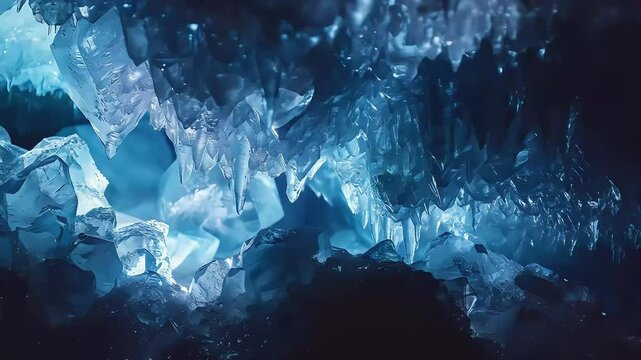 Blue crystal cavern with hanging formations