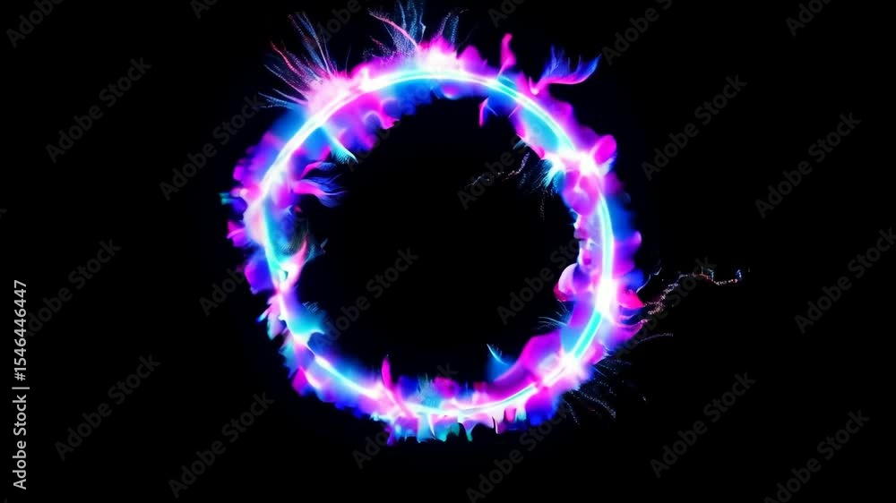 Poster vibrant neon energy ring with dynamic glowing effects and pulsating light patterns
