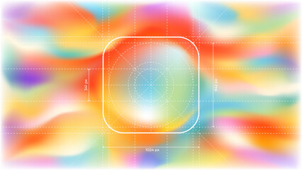 Vector illustration of mobile app icon with measurement lines. UI layout with guides showing size and spacing. Ideal for design specs, interface guidelines, and app development visuals. Editable lines