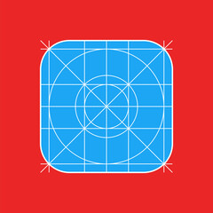 Vector illustration of mobile app icon with measurement lines. UI layout with guides showing size and spacing. Ideal for design specs, interface guidelines, and app development visuals. Editable lines