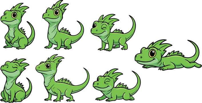 vector illustration of basilisk lizard salamander reptile funny cute cartoon mascot character cartoon with 7 poses 02