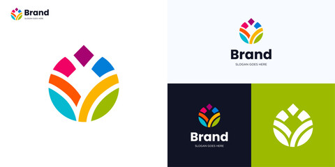 Abstract floral colorful geometric shape logo icon design vector illustration element, Modern symbol flower leaf concept for unity and growth usable for community, brand identity and business company