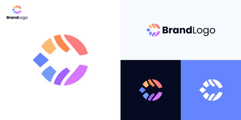 Modern letter C circular dynamic flat colorful. Logo icon design vector illustration. Symbol initial alphabet geometric shape for unity innovation, vibrant energy. Suitable for brand identity business