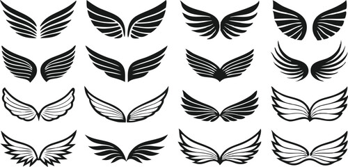 Set of elegant vector wings designs in black