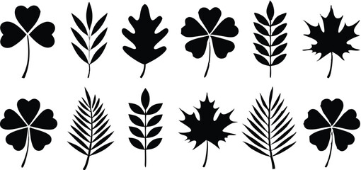 Silhouetted leaves collection isolated on white background