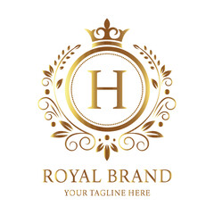 Company vector logo design H with gold star symbol for business celebration