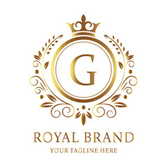 Company vector logo design G with gold star symbol for business celebration