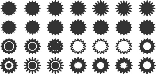 Spiky sunburst shape elements in various styles