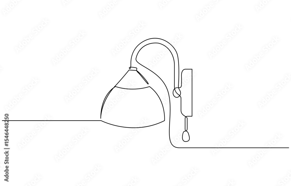 Poster lamp on ceiling as one line drawing banner. continuous hand drawn minimalist minimalism design, one 