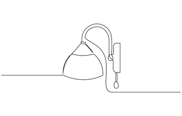 Lamp on ceiling as one line drawing banner. Continuous hand drawn minimalist minimalism design, one continuous line drawing of wall lamp.