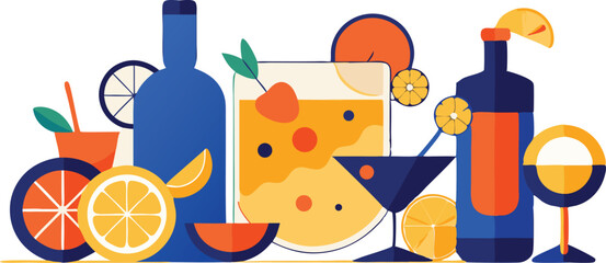 Vector illustration of colorful drinks and cocktails