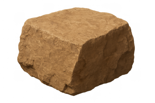 Cubic sandstone rock floating on a transparent background, perfect for graphic design projects related to geology, nature, or construction