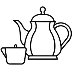 Line art teapot and creamer set illustration