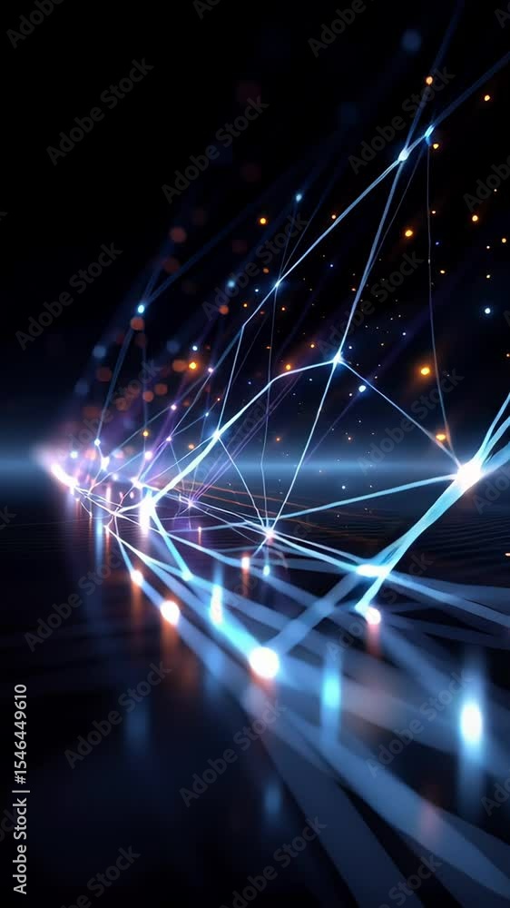 Poster abstract futuristic background with glowing blue lines and light particles, symbolizing digital conn