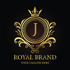 Vector illustration of an abstract decorative background with golden royal emblem and heraldic ornament