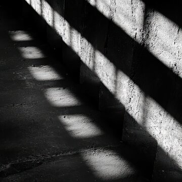 Shadows play across a textured floor and wall