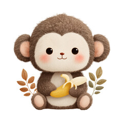 Fototapeta premium Adorable baby chimpanzee holding banana isolated transparent background cute cartoon environment charming viewpoint