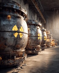 Industrial Hazardous Waste Containers with Radiation Symbols
