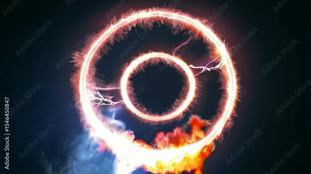 Poster fiery electric rings with dynamic motion and sparks in a circular pattern