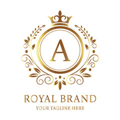 Company vector logo design A with gold star symbol for business celebration