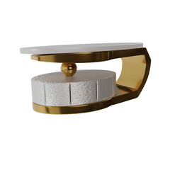 Modern Luxury Gold & Marble Coffee Table Design. Isolated on transparent background.