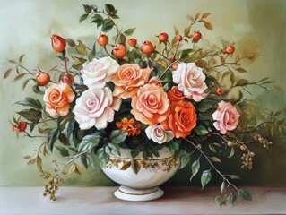vibrant picture of Watercolor arrangement with beautiful rose bouquet