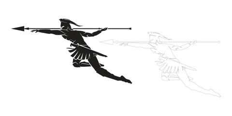 Leaping spartan warrior silhouette