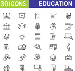 Education and Business Icons set. 30 Outline Icons. Vector Illustration.