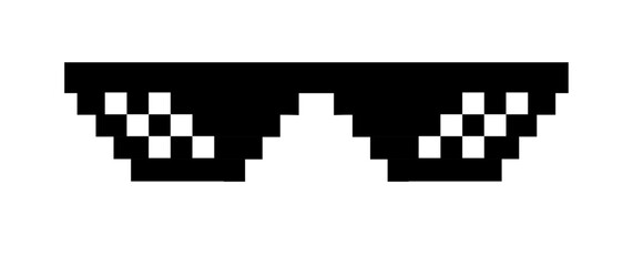 Cool Pixel Shades: An up-close shot of a pair of black pixelated sunglasses, showcasing a retro-chic vibe and evoking a sense of bold style.