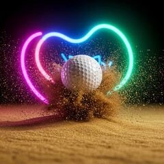 Neon Heart Golf Ball: A Stunning 3D Render of Love and the Game isolated  background