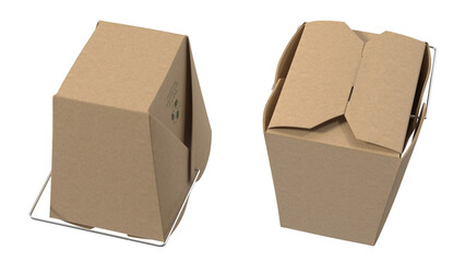 Two brown cardboard boxes, one partially open, commonly used for takeout food or packaging.