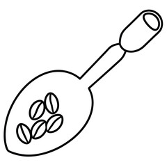 Line art illustration of coffee beans in a scoop