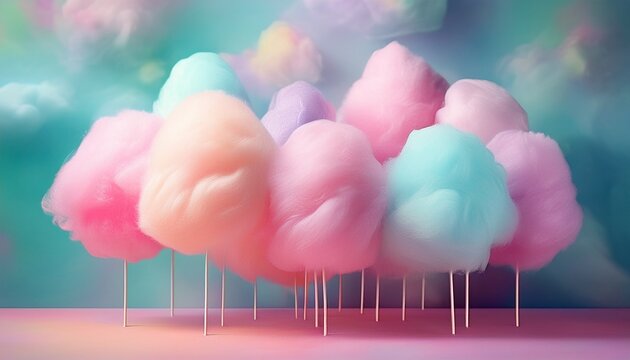 colorful cotton candy in soft pastel color background generative ai