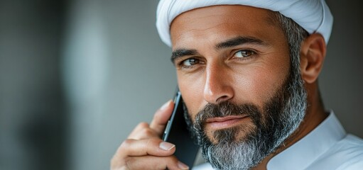 Portrait of a Confident Middle Eastern Man on the Phone