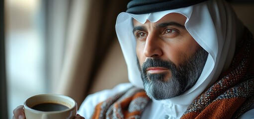 Arab Man Contemplating Near Window