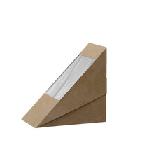 A triangular cardboard box with a transparent window, likely used for packaging food items like...