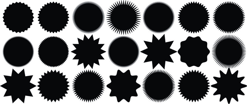 Set of circles with zigzag edges, silhouette stickers circle,circle shapes & star shapes offer price tag, rounded starburst zigzag badge, discount and sale label stickers, circle sticker, wavy edge,