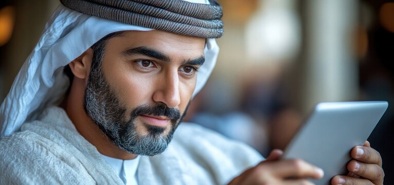 Arab Man Using Tablet