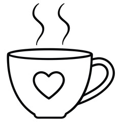 Hot drink in mug with heart design illustration
