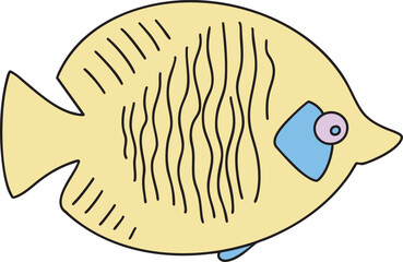 Fish colorful vector illustration Hand-drawn animal in cartoon style Great for books, greeting cards, educational material, kids party invitations