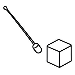 Line art illustration of a cube and a long spatula