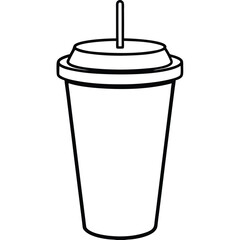 Line art illustration of a disposable cup with straw