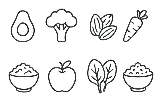 Healthy food icons set – linear, simple nutrition and wholesome diet symbols
