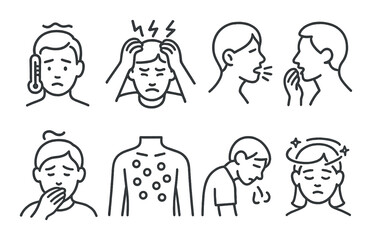 Medical symptoms icons set – outline, health, and wellness awareness symbols