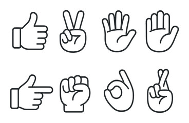 Hand gesture icons set &ndash; flat, expressive, communication symbols for digital design